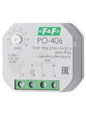 Реле времени PO-406 (задержка выкл./управ. контактом 230В 8А 1НО IP20 монтаж в коробку d-60мм) F&F EA02.001.019