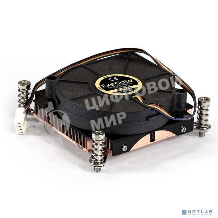 Кулер для процессора ExeGate ESNK-0049.PWM.1U.2011/66.Cu черный, 75 мм, медь, 5000 об/мин, 54 дБ, 4 pin, 115 Вт, 30 мм