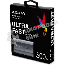 Внешний SSD ADATA Elite SE880, 500 Gb, USB 3.2 Gen 2x2 Type-C, R/W 2000/2000, серый