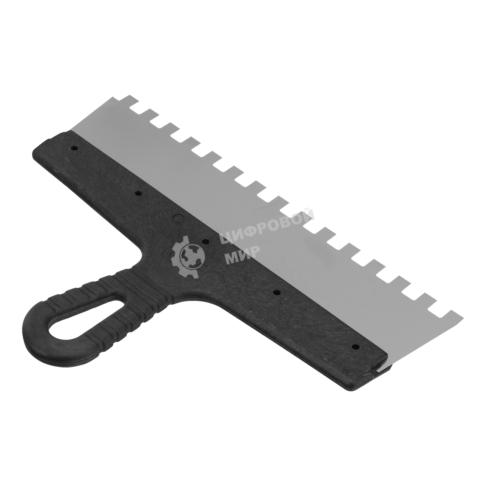 Шпатель Сибртех из нержавеющей стали, 300 мм зуб 10х10 мм пластмассовая ручка