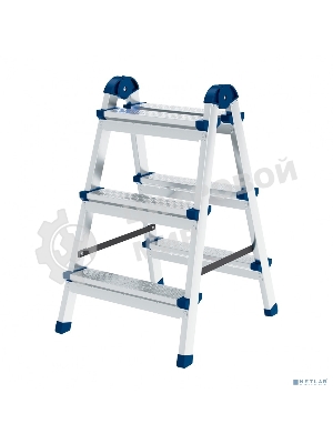 Стремянка двухсторонняя Сибртех 3 ст., сталь профиль, стальные ступени