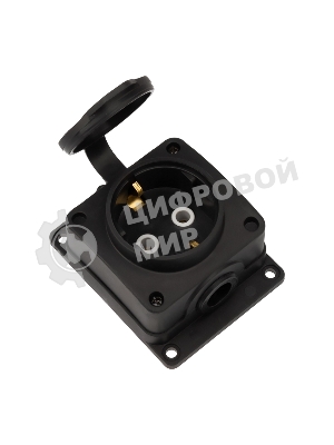 Розетка (колодка) Rexant влагозащищенная с крышкой 1 гнездо COMPACT, с/3, 16А, IP54, каучук, черный