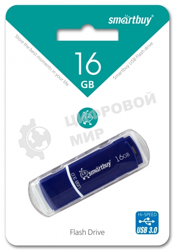 Флешка USB Smartbuy Crown Blue (SB16GbCRW-Bl), 16Gb, USB 3.0, R/W 75/30, синий