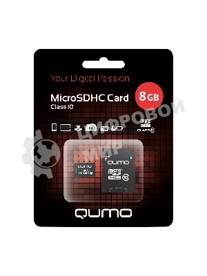 Флеш карта QUMO QM8GMICSDHC10 8Gb MicroSDHC Class 10, SD adapter