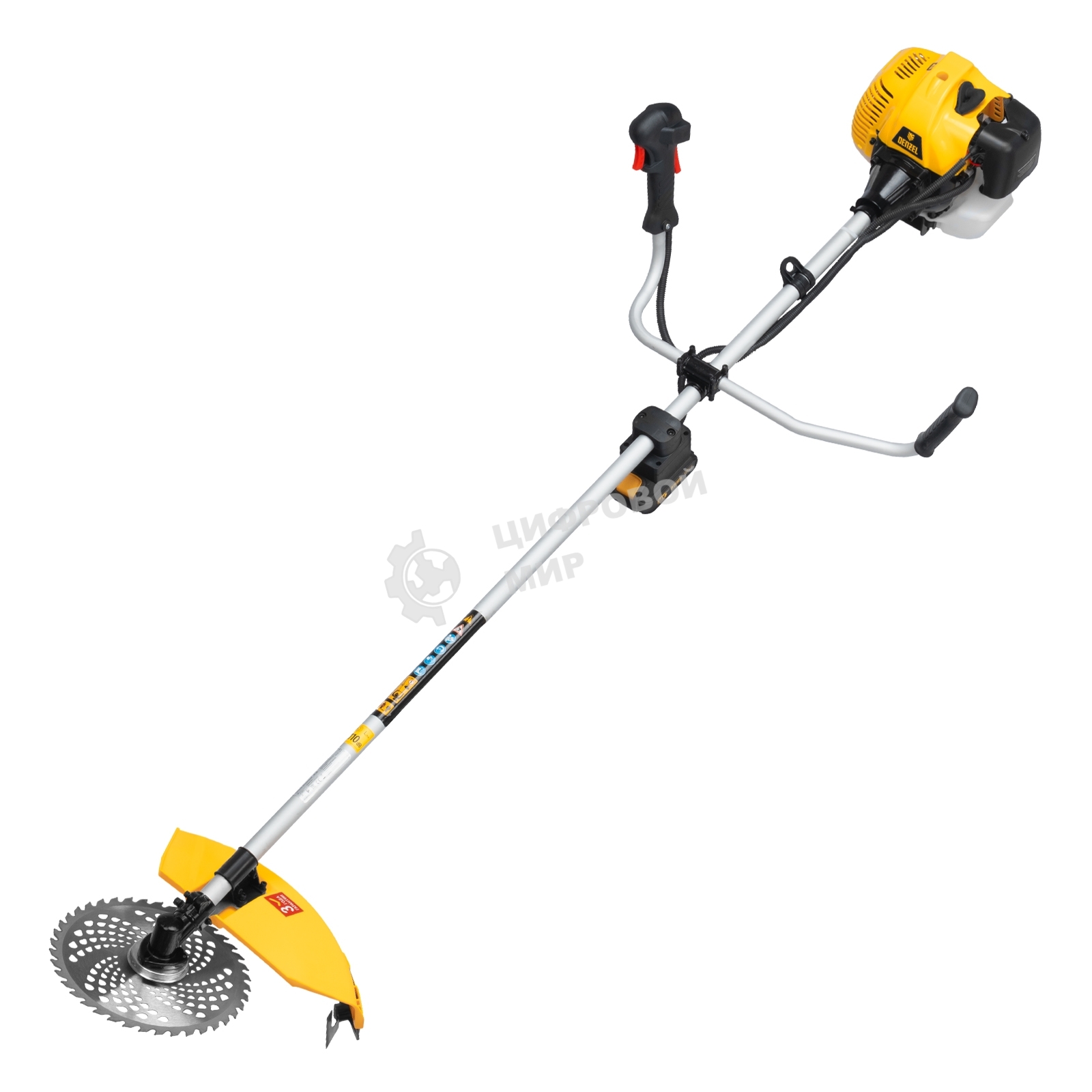 Триммер бензиновый Denzel DT-52E, 52 см3, неразъемная штанга, электростартер, состоит из 2 частей