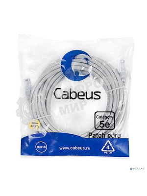 Шнур коммутационный Cabeus, кат. 5е, неэкр., U/UTP, RJ45/RJ45, LSZH, AWG24 10м, серый