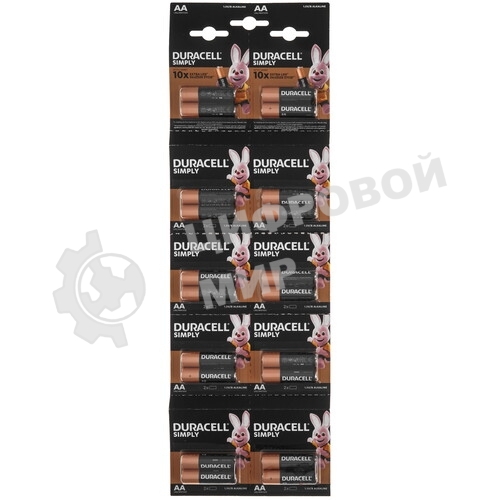 Батарейка AA/ Батарейка Duracell SIMPLY LR6 AA BL20 (2*10) Alkaline 1.5V отрывные (20/200/16000) (20 шт.)