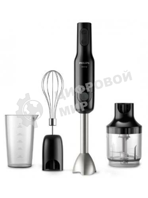 Блендер погружной Philips HR2543/90, 700 Вт, 1 скорость, турбо режим, стакан для взбивания, венчик, измельчитель, черный