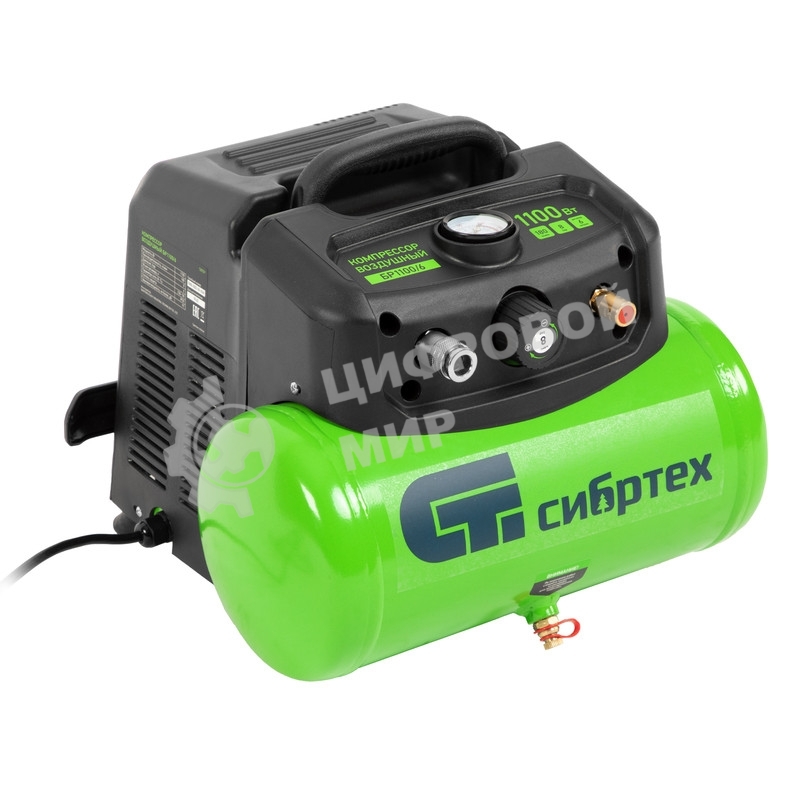 Компрессор воздушный безмаслянный Сибртех BL 1100/6 1100Вт, ресивер 6 л, 180 л/мин