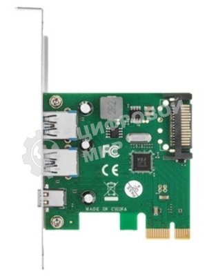 Контроллер ExeGate EXE-323 PCI-E 2.0, 2*USB 3.0 ext + 1*Type-C, разъем доп.питания (OEM)