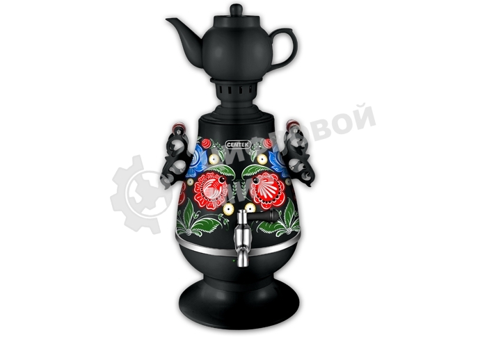 Самовар Centek CT-0091 B (черн+рисунок), 4.0л, 2300 Вт, поддерж.t + LED индикатор, керам заварник