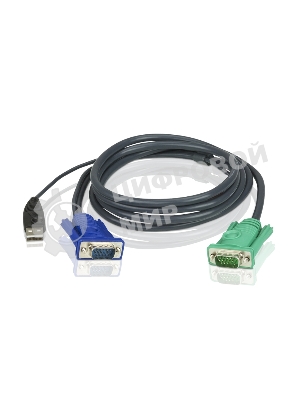Шнур, мон+клав+мышь USB ATEN, SPHD15=>HD DB15+USB A-Тип, Male-2xMale, 8+4 проводов, опрессованный, 3 метр., черный, (2L-5203U)