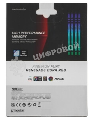 Оперативная память Kingston Fury Renegade, DDR4, 16Gb (2x8Gb), 3200MHz, CL16, DIMM, с радиаторами, RGB, черный