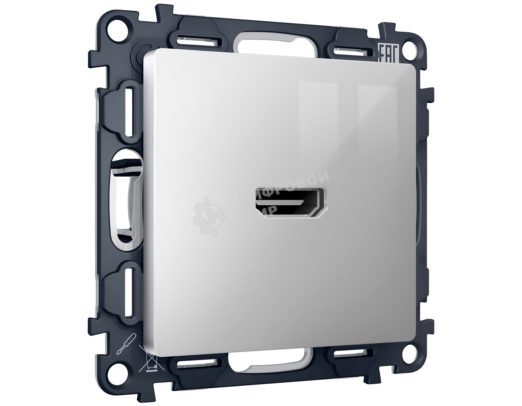 Комплект механизма розетки HDMI 2.0 ALFA Серебро глянец 40V/500mA 2.0GHz 5-18Gbit/s QUANT (AP4140, VM222) MA414010
