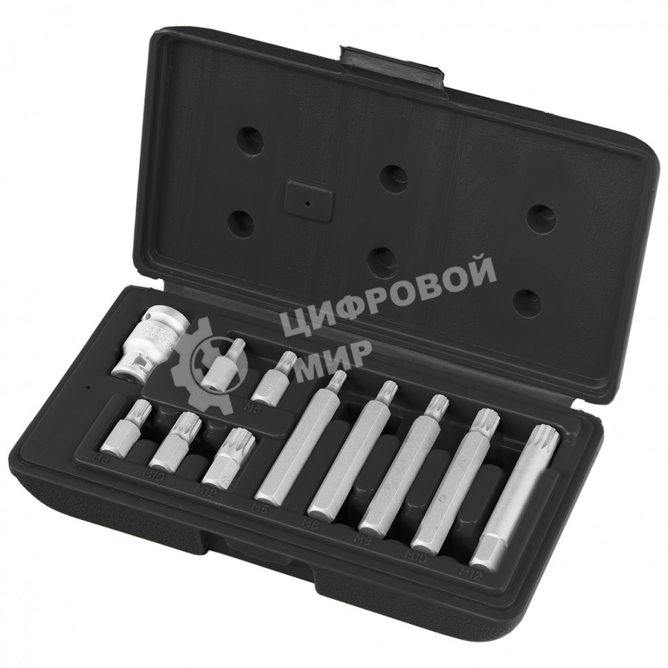 Набор бит Stels SPLINE, шестигранный хвостовик 1 1/2'', CrV, 10 мм, 11 пред.