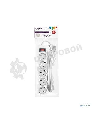 Сетевой фильтр CBR CSF 2505-5.0 White PC, 5 евророзеток, длина кабеля 5 метров, белый (пакет)