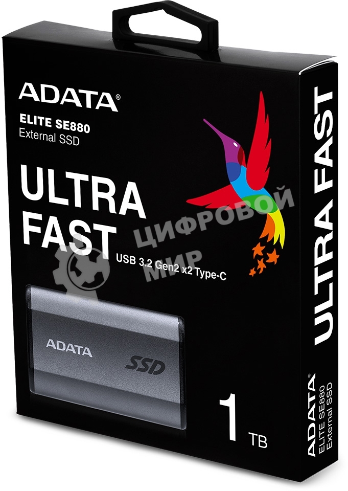 Внешний SSD ADATA Elite SE880, 1TB, USB 3.2 Gen 2x2 Type-C, R/W 2000/2000, серый