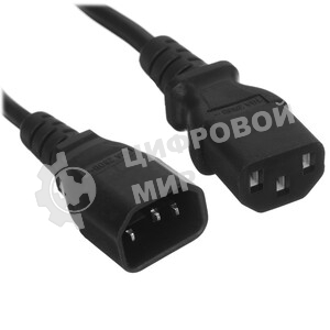 Шнур PowerCube ПВС-АП 3x0,75 C13С14-250-10-1,8, черный, 1,8 м, C13-C14, 3x0.75, 10А, с заземлением,