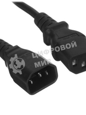 Шнур PowerCube ПВС-АП 3x0,75 C13С14-250-10-1,8, черный, 1,8 м, C13-C14, 3x0.75, 10А, с заземлением,