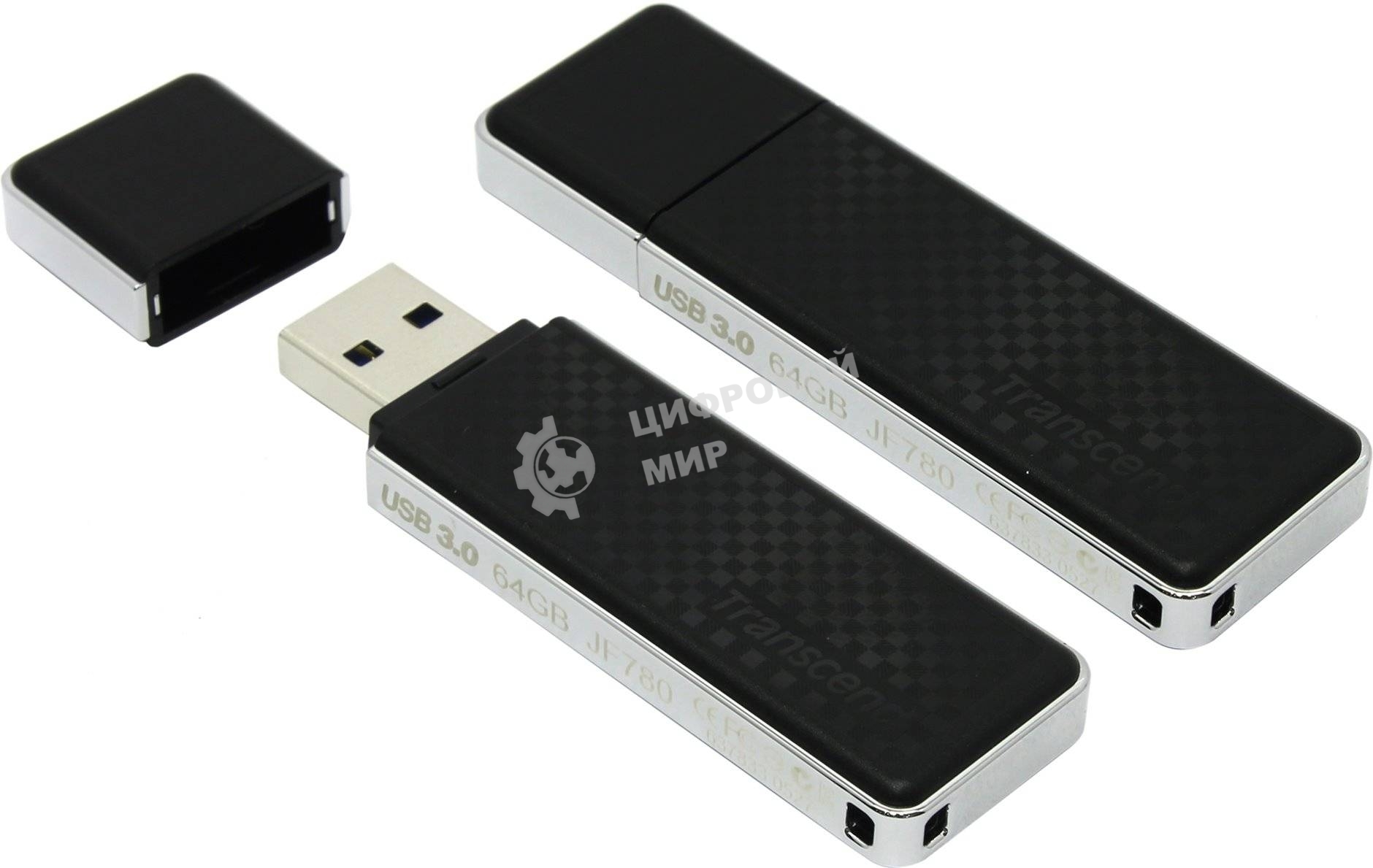 Флешка USB Transcend JetFlash 780 (TS64GJF780), 64Gb, USB 3.2 Gen 1 (USB 3.0), R/W 210/140, черный/серебристый