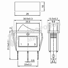 Выключатель клавишный Rexant 250V 15А (3с) ON-OFF синий с подсветкой