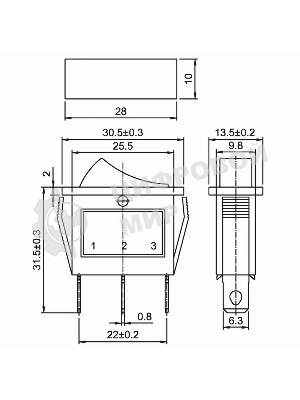 Выключатель клавишный Rexant 250V 15А (3с) ON-OFF синий с подсветкой