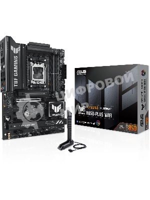 Материнская плата ASUS TUF GAMING B850-PLUS WIFI, AM5, AMD B850, 4xDDR5, 4xSATA, 3xM.2, 1xPCIe 5.0 x16, 1xPCIe 4.0 x16, 2xPCIe 4.0 x1, DisplayPort, HDMI, 1x2.5Gb LAN, USB Type-C, 5x3.5 мм, 7.1, ATX