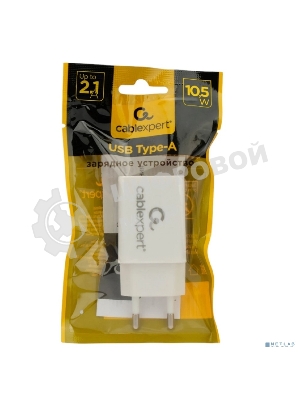 Сетевое зарядное устройство Cablexpert MP3A-PC-68, 10.5Вт, 2.1А, 1хUSB, белый, пакет