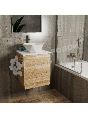 Тумба Bau Dream Blackwood 50 с дверцей, раковина BAU Crystal 40х40, смеситель для раковины высокий Hotel Still, нержавеющая сталь