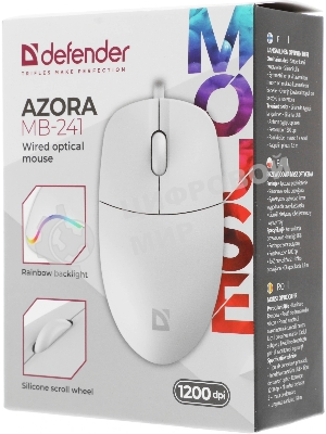 Мышь проводная Defender Azora MB-241 белый, 1200 dpi, USB, кнопки - 3