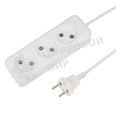Удлинитель Rexant 3 гнезда, 1.5 м, 2х0.75 мм², б/з, белый (Сделано в России)