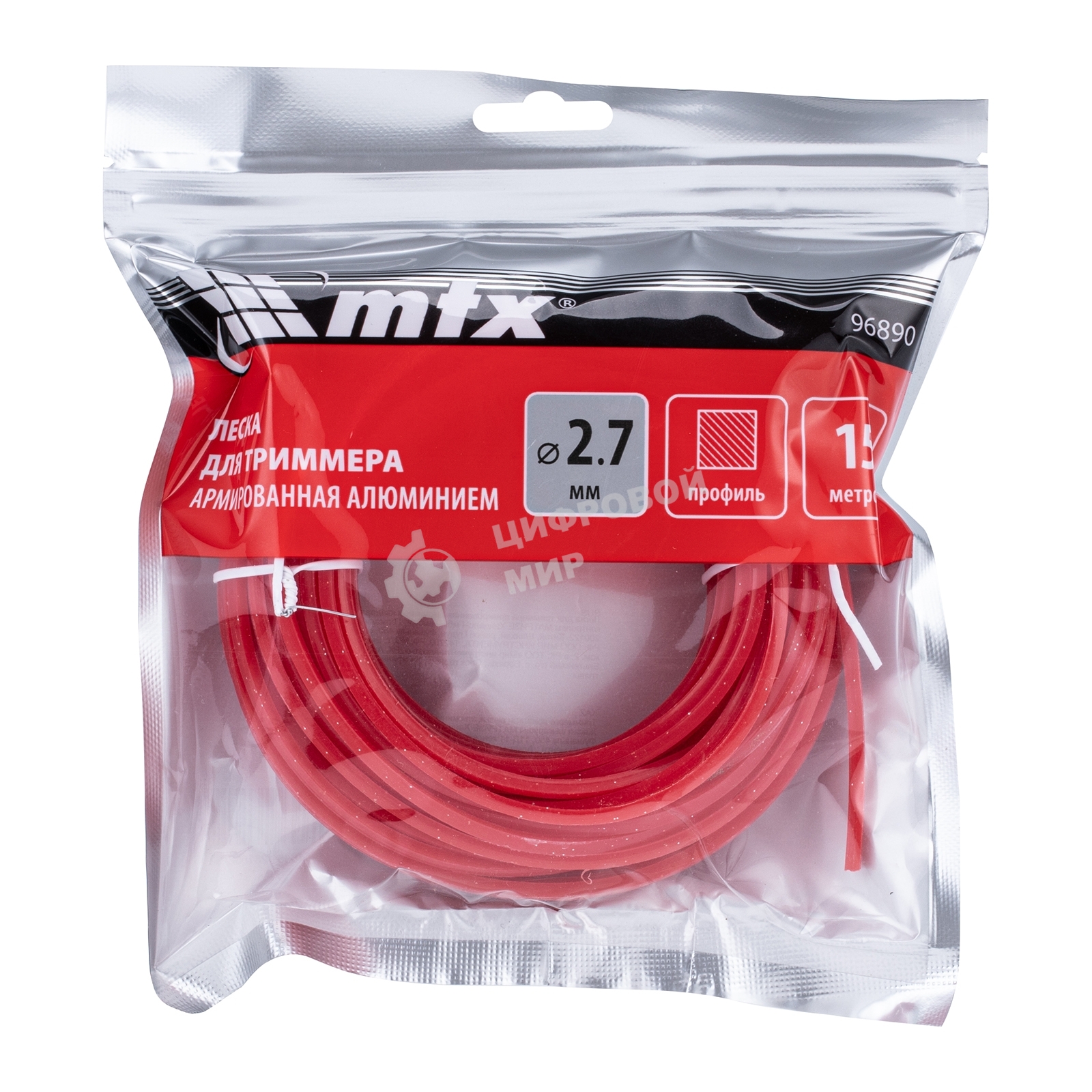 Леска для триммера MTX армированная алюминием квадрат 2,7 мм х 15 м