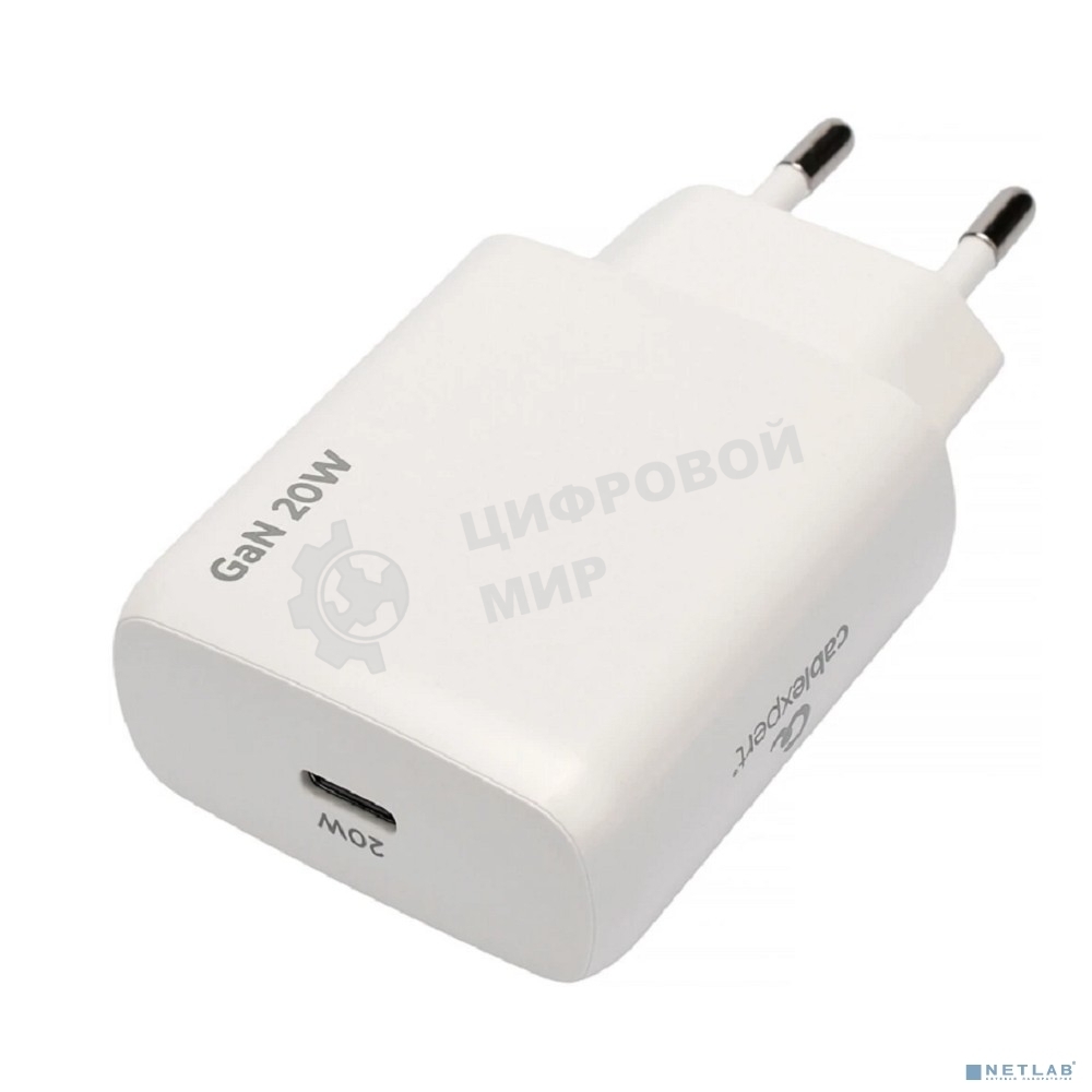 Зарядное устройство Cablexpert MP3A-PC-59, 20Вт GaN, 3А, QC4.0/PD, 1xType-C, белый, пакет