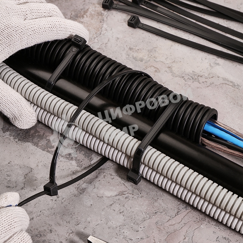 Хомут-стяжкa нейлоновая с тройным замком Rexant 400x7,6 мм, черная, упаковка 100 шт.