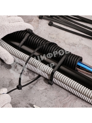 Хомут-стяжкa нейлоновая с тройным замком Rexant 400x7,6 мм, черная, упаковка 100 шт.